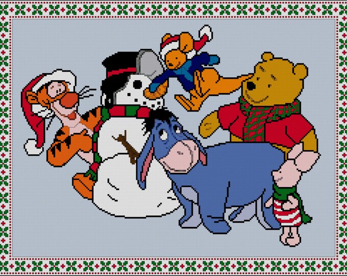 POOHS WINTER PLAY... Cross Stitch Pattern (approx. 11.5"x 9")(Color Key & Charts)