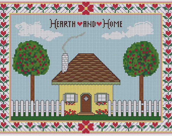 HEARTH and HOME Cross Stitch Pattern (Basic Cross Stitch)(approx. 8"x10")(Enlarged Color Key & Chart)