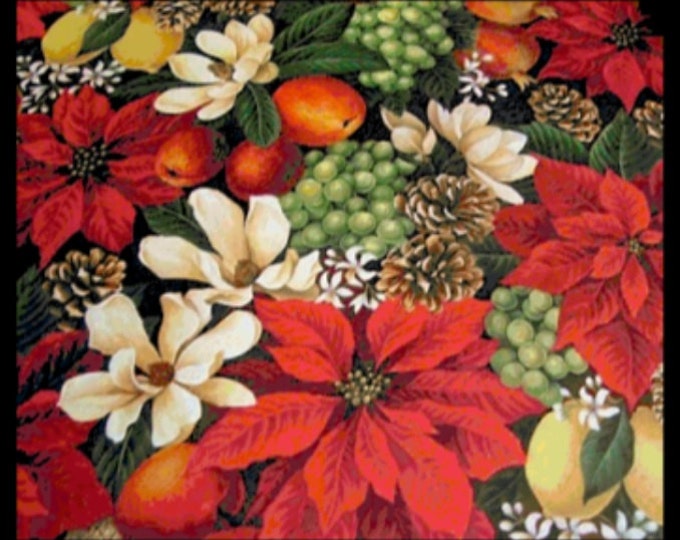 SEASONS BOUNTY with Poinsettias and Fruit...  Cross Stitch Pattern (approx. 20"x17")(Enlarged Color Key & Chart)