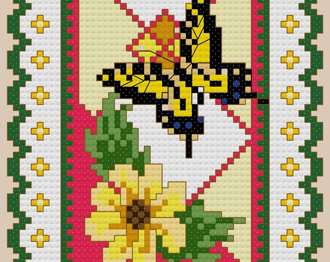 BOTANICAL BUTTERFLY 4 digital cross-stitch pattern (Basic Cross Stitch)(approx. 4"x 5")(Enlarged Color Key & Charts)