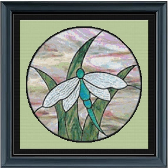 Stain Glass Dragonfly Cross Stitch Pattern LOOK