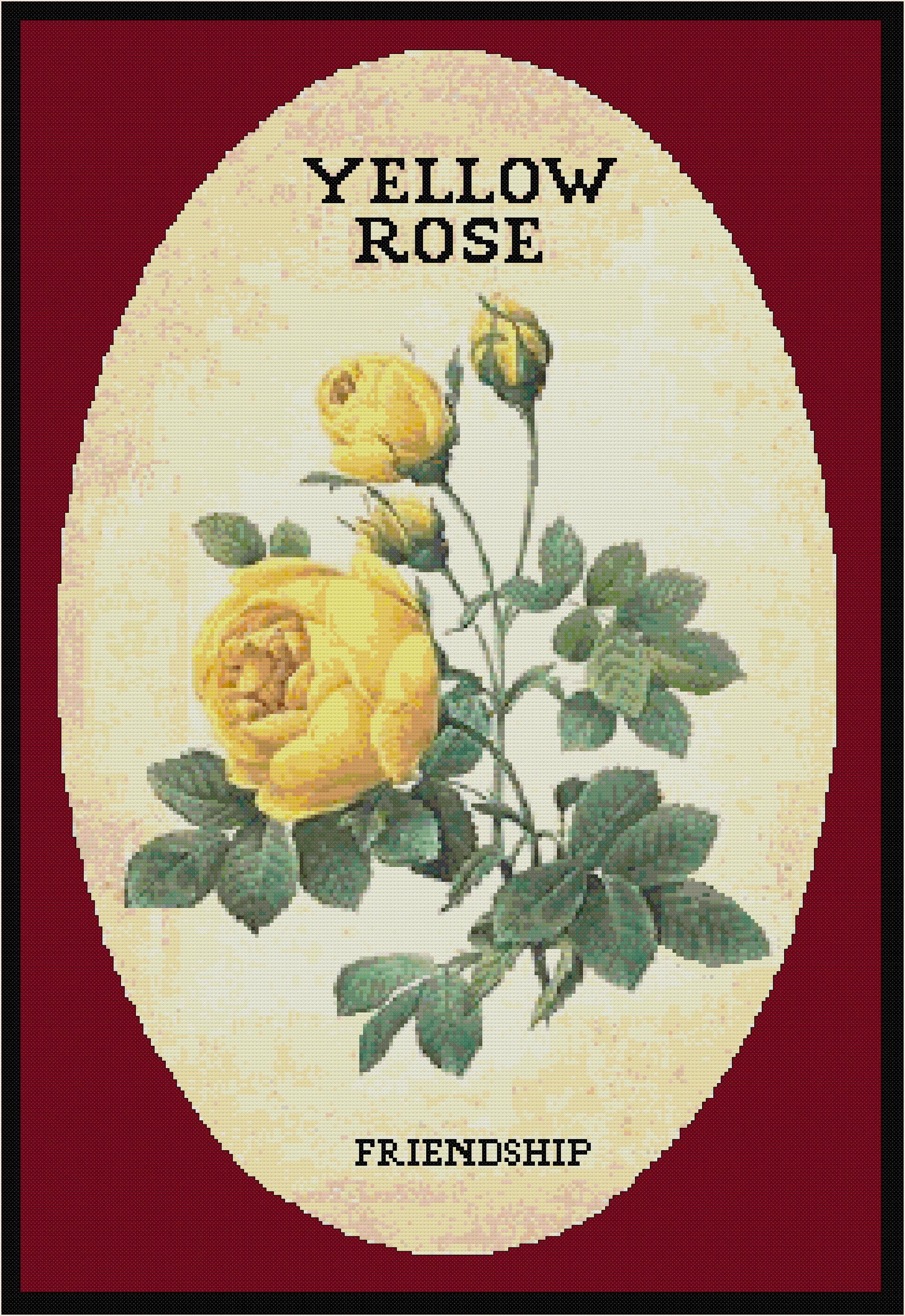 Yellow Rose Friendship Cross Stitch Needlepoint Pattern Approx 11x 16 Enlarged B W And Color Charts With Key Botanicals