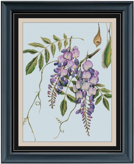 WISTERIA 2 Cross Stitch Pattern (approx. 11"x 14")(enlarged Color Key &  Chart) Botanical - Etsy