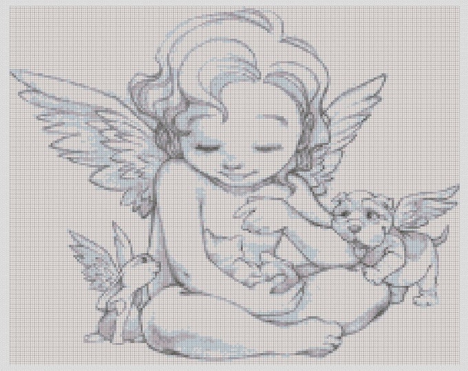 My LITTLE ANGELS...  Cross Stitch Pattern (approx. 12"x 10")(Enlarged Color Key & Chart)