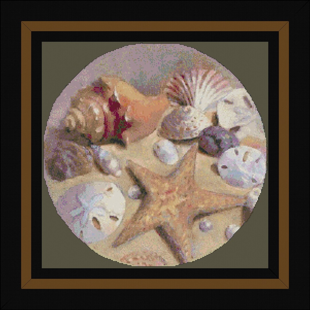 SEASHELLS Cross Stitch Pattern (approx. 13.75" X 13.75") (B+W and Color ...
