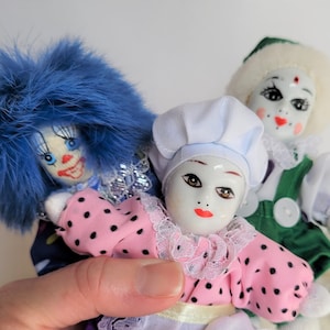 Mini Clown, Verde Bianco Viola Rosa Blu, Collezione Clown Companion in Miniatura, Piccolo Set Clown da Collezione, Decorazione Clown, Clown Ornamentali