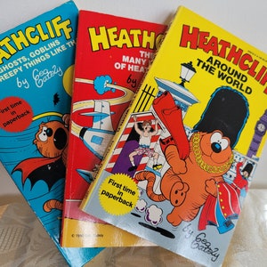 Collectible Chapter Books, Retro Graphic Novels, Comic Books, Funny Adventures, Heatchcliff, Geo. Gately 1989 1990, Gift for Vintage Hunter