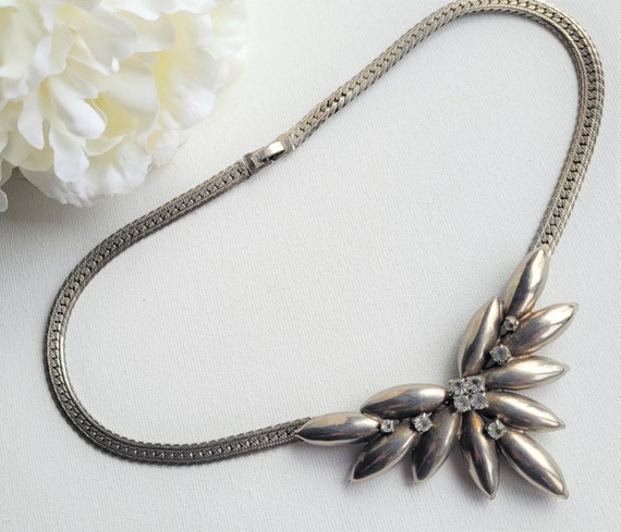 Silver Necklace, Rhinestone Art Deco Style Choker… - image 10
