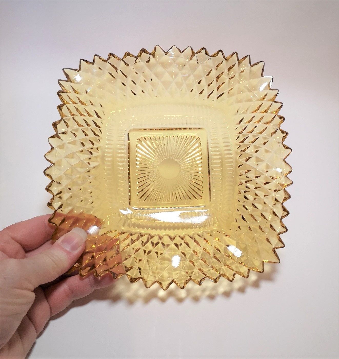 Depression Glass Amber Square Glass Dishes Yellow Fluted Etsy