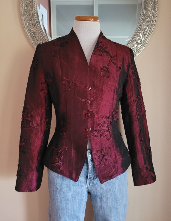 Burgundy peplum jacket deals