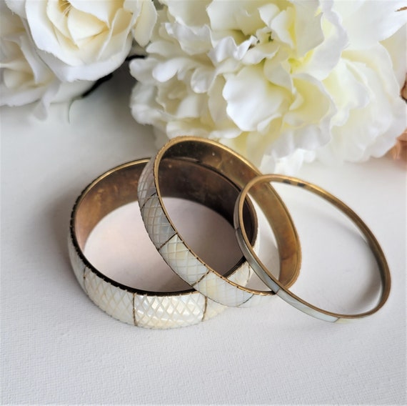 Retro Brass Bangles, Vintage Stackable Bracelets,… - image 2