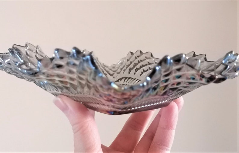 Candy Dish Indiana Glass Fluted Glass Plate Smokey Carnival Etsy