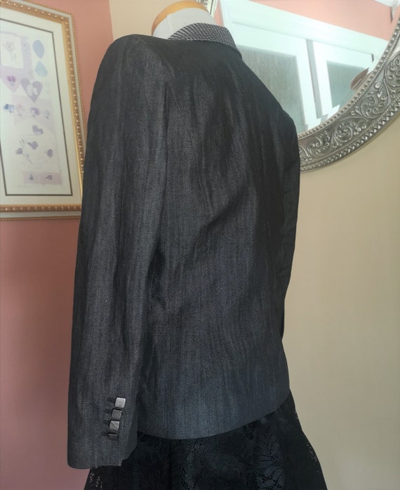 Black Jean Jacket, Formal Fitted Blazer, Black & … - image 4