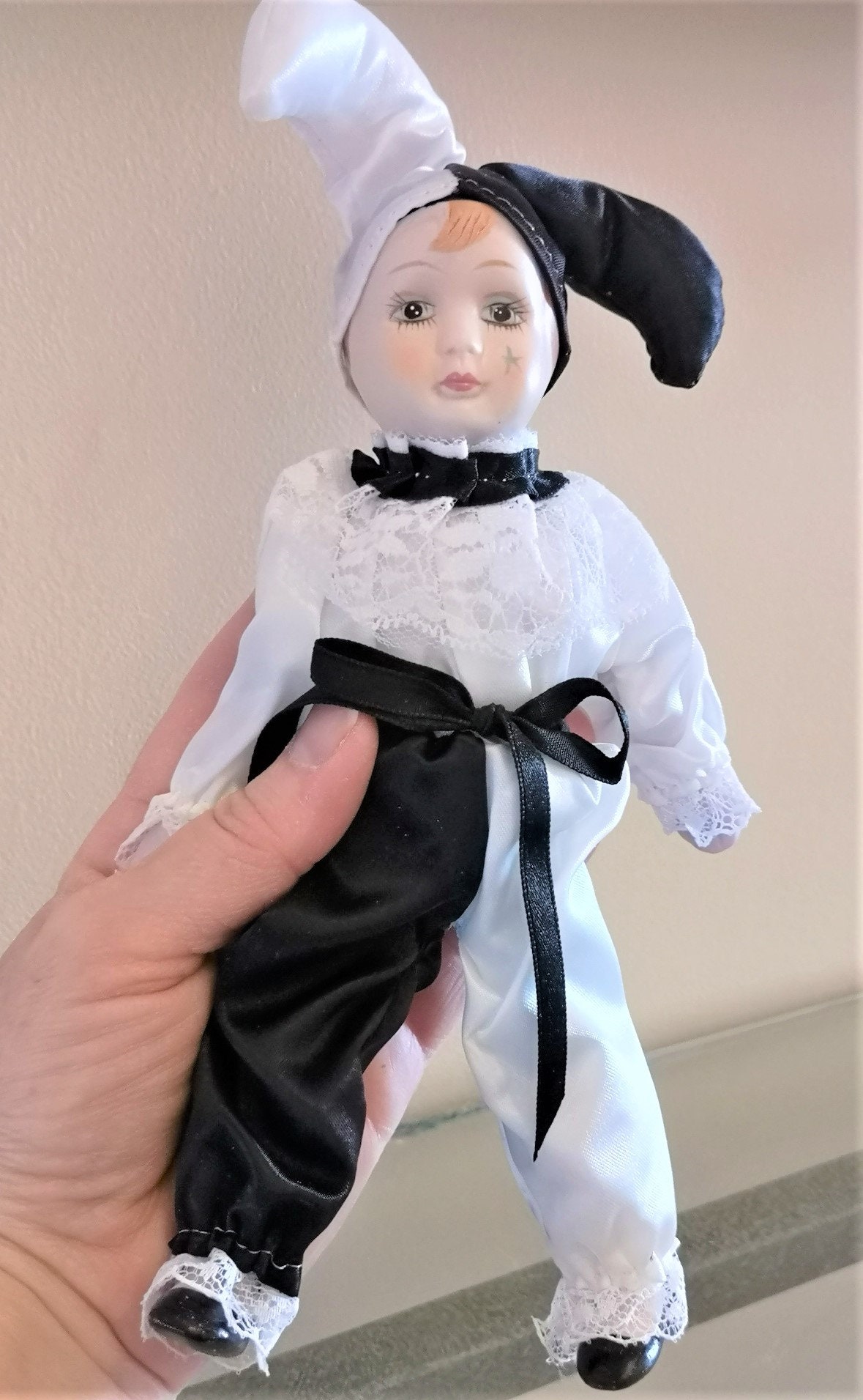 Porcelain Pierrot, Ceramic Clown Doll, Collector Circus Clown