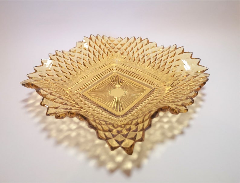 Depression Glass Amber Square Glass Dishes Yellow Fluted Etsy