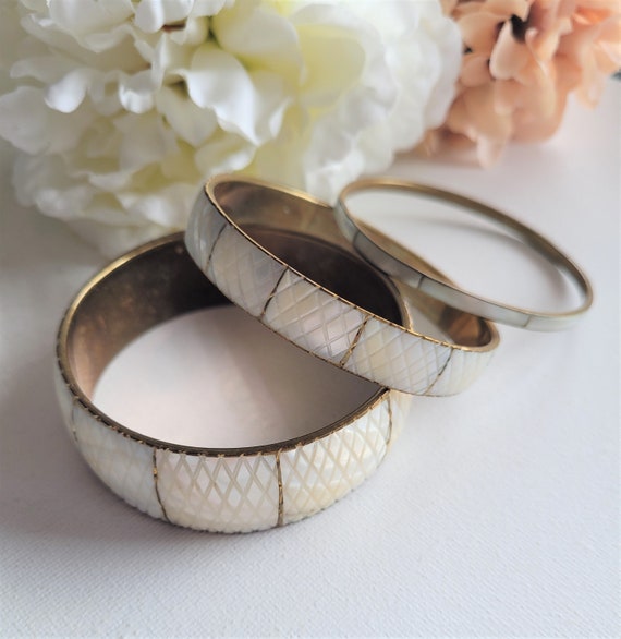 Retro Brass Bangles, Vintage Stackable Bracelets,… - image 1