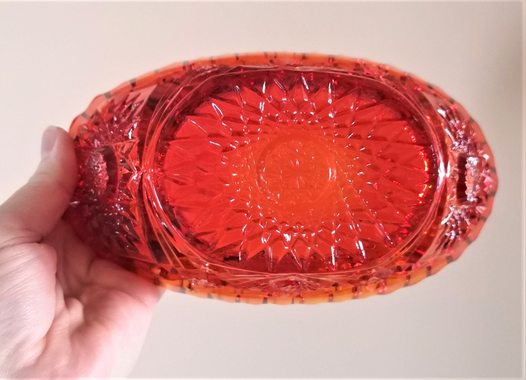 Red Candy Dish, Depression Glass Bowl, Red to Orange Oval Dish, Indiana ...