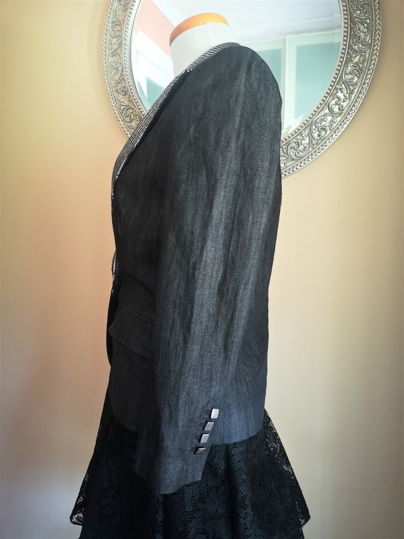 Black Jean Jacket, Formal Fitted Blazer, Black & … - image 6