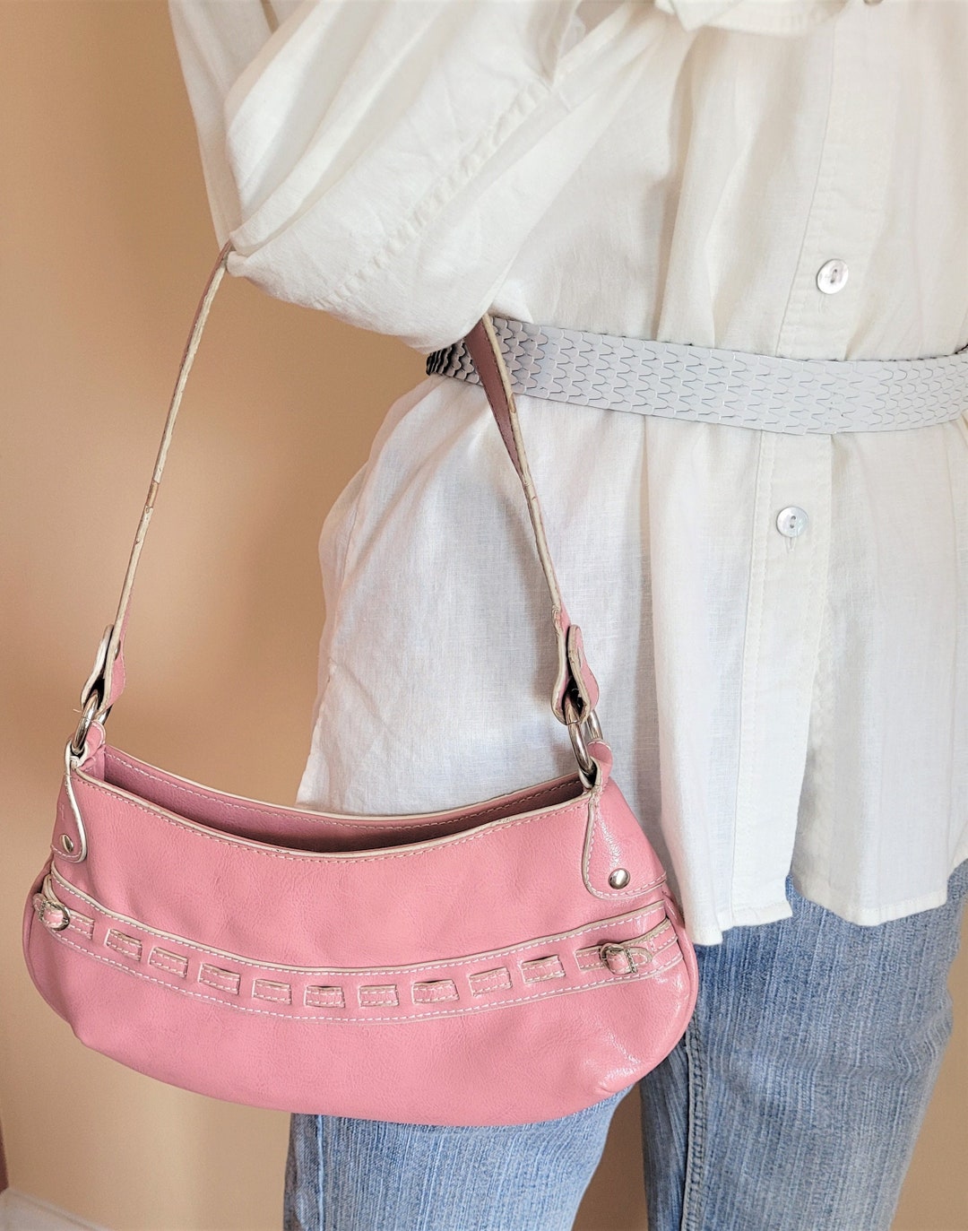 Pink Shoulder Purse Rectangular Handbag Faux Leather Bag Etsy