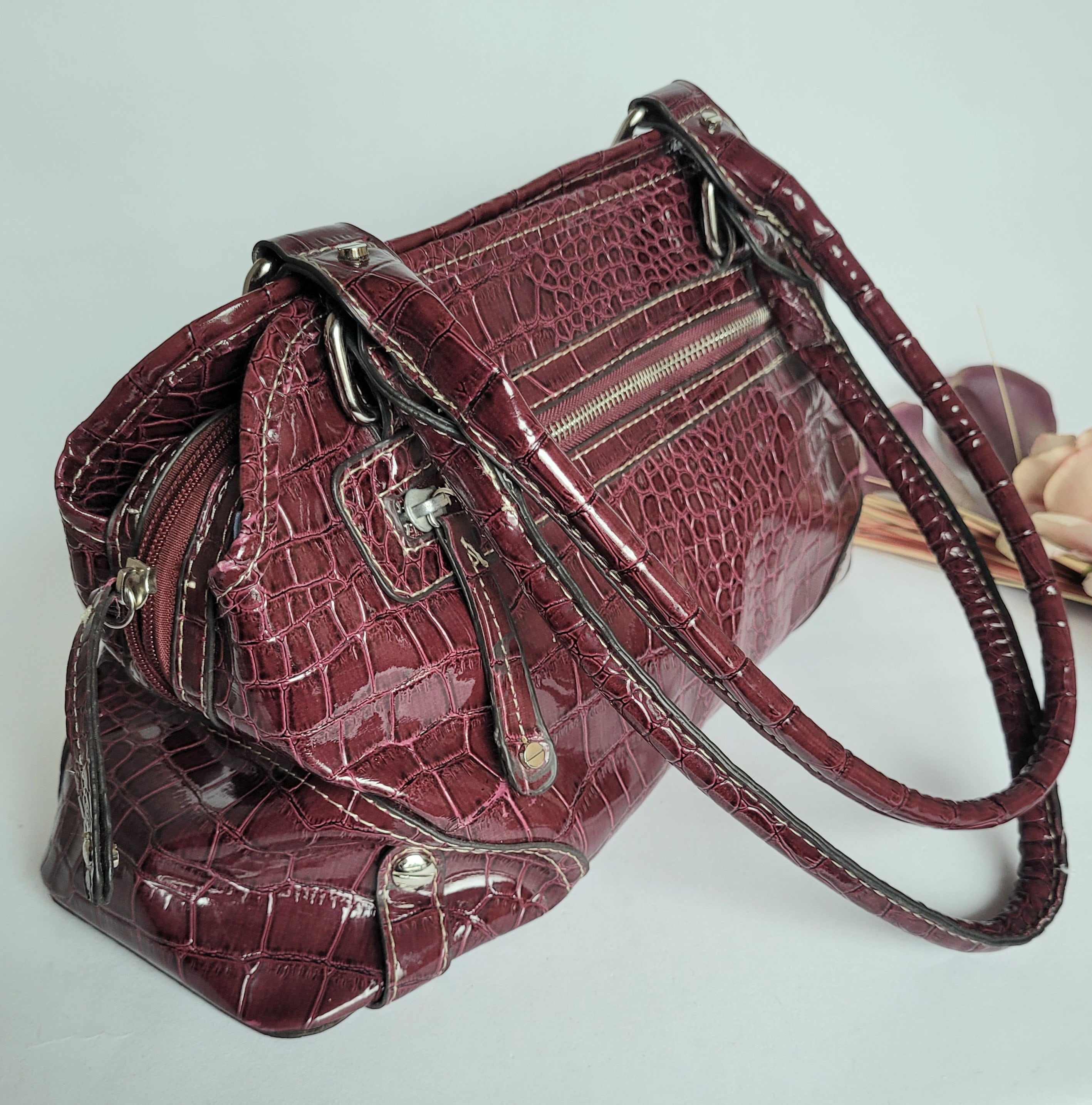 Purple Croc Flap Satchel Handbag- Order Wholesale