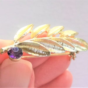 Rhinestone Brooch, Gold Purple Pin, Dainty Lapel Decor, February Amethyst Brooch, Bridal Bouquet Jewelry, Wedding Bouquet Pin, Olive Branch