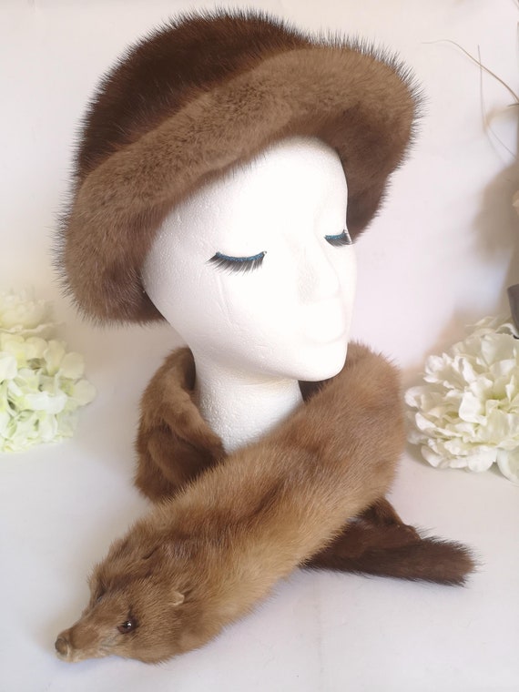 Brown Mink Hat & Coordinating Neck Wrap - Vintage | Animal  display picture 2