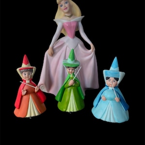 Vintage 1990s Disney Sleeping Beauty Fairy Godmothers Flora Fauna Merryweather Figurines HTF