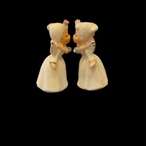 2 Vintage Napcoware Kissing Angels Bone China Mini Figurines Girl & Girl Pink Spaghetti Trim Gifts Under 30