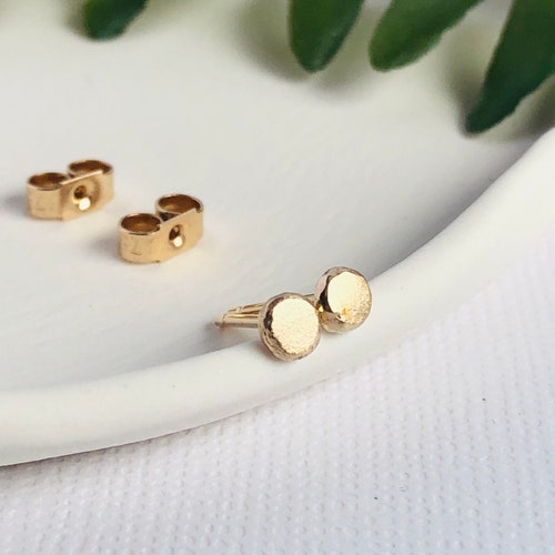 Solid 9ct Gold Stud Earrings Handmade Hammered Gold Earrings Etsy UK