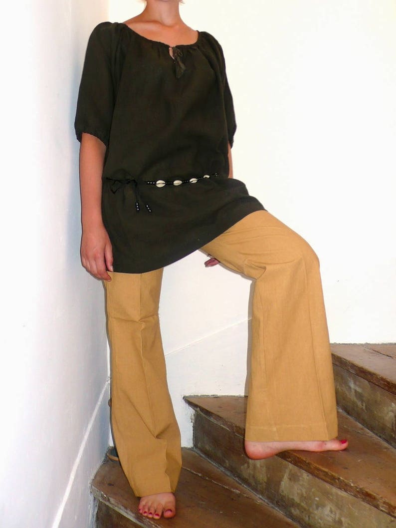 flared pants 70s style handmade and organic dye canvas pants Cotton pants