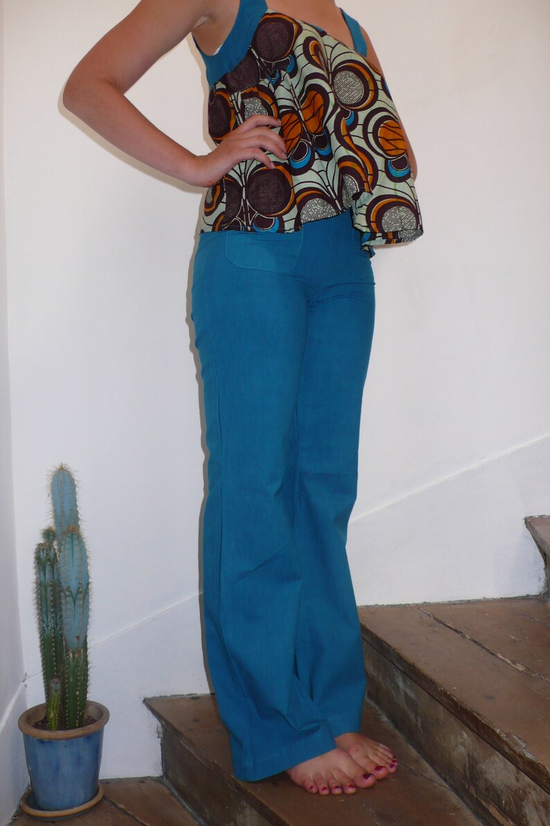 flared pants 70s style handmade and organic dye canvas pants Cotton pants