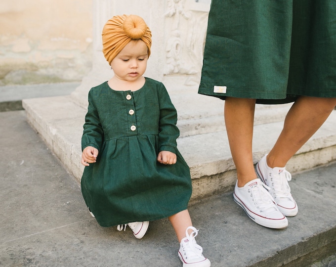 Baby Girl Green Dress Linen Clothes Linen Fashion Outfit - Etsy