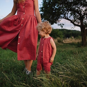 Women's Linen terracotta dress with buttons, midi linen dress, mommy and me outfit, matching outfit, linen fashion outfit, women dress zdjęcie 4