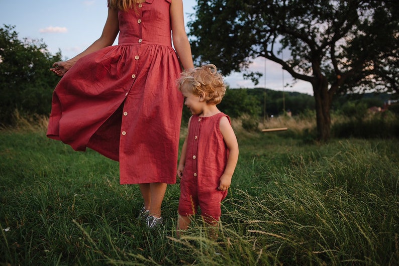 Women's Linen terracotta dress with buttons, midi linen dress, mommy and me outfit, matching outfit, linen fashion outfit, women dress image 4