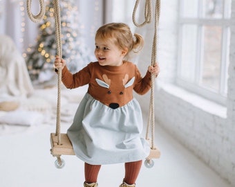 Robe bébé fille coton avec cerf, robe fille