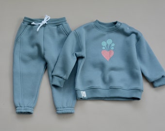 Handmade Winter Autumn Baby Boys Girls Unisex Fleece set Long Sleeve 2Pcs Set Outfit