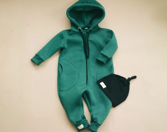 Baby girl warm green romper, toddler jumpsuit