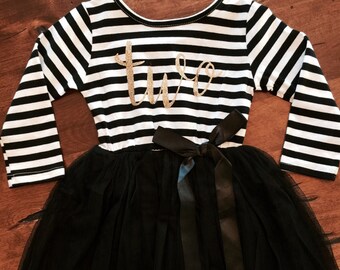 Second birthday outfit, 2nd birthday dress, black tutu dress with gold letters, cake smash outfit, dress for girls second birthday, gold