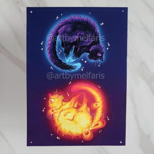 Binary Star Space Cats, 5x7 Art Print