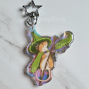 Dije de ratón brujo, acrílico arcoíris de doble cara