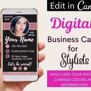 Digital Business Card| Hair Stylist| Lash Artist| CANVA template| EDITABLE| Cosmetologist| Business Card template| Digital business in 2023