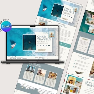 Portfólio de UGC de cartão postal de viagem | Kit de mídia de modelo | Landing Page para criadores de conteúdo de influenciadores | Site Canva | Blogueiros de viagem