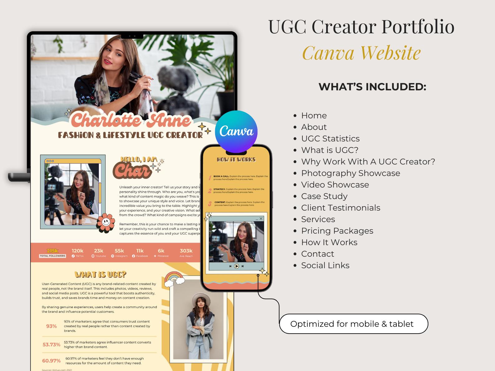 Retro UGC Portfolio Template Media Kit – Canva Website Landing Page for ...
