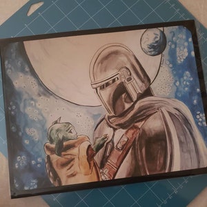The Mandalorian and Grogu Watercolor Print
