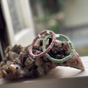 Green or Rose Heishi Stretch Bead Bracelet