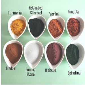 Natural Soap Colorants: Plant-Based Madder, Hibiscus, Turmeric, Paprika, Charcoal, Spirulina (1 oz Packs)