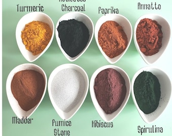 Natural Soap Colorant ,Plant Based Colorants ,Madder, Hibiscus Powder, Turmeric , Paprika, Activated Charcoal, Spirulina . 1 oz Packs