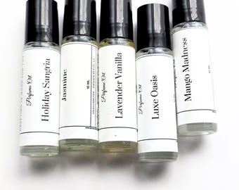 Perfume Oil Roll On: Jasmine, Lavender Vanilla, Tropical Mango Scents