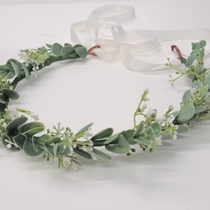 Bloemenkroon-bloemenmeisje bloemkroon-bruids, bruidsmeisje bloemenkroon gemaakt met baby's adem en eucalyptus-groen bloemenkroon-Fiona afbeelding 1