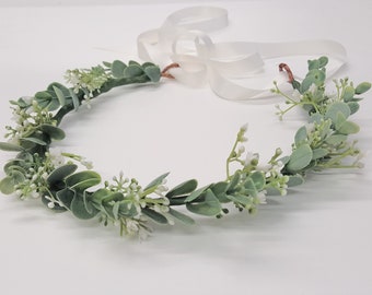 Flower crown-Flower Girl flower crown-Bridal, Bridesmaid Flower Crown made with Baby's Breath and Eucalyptus-greenery flower crown-Fiona